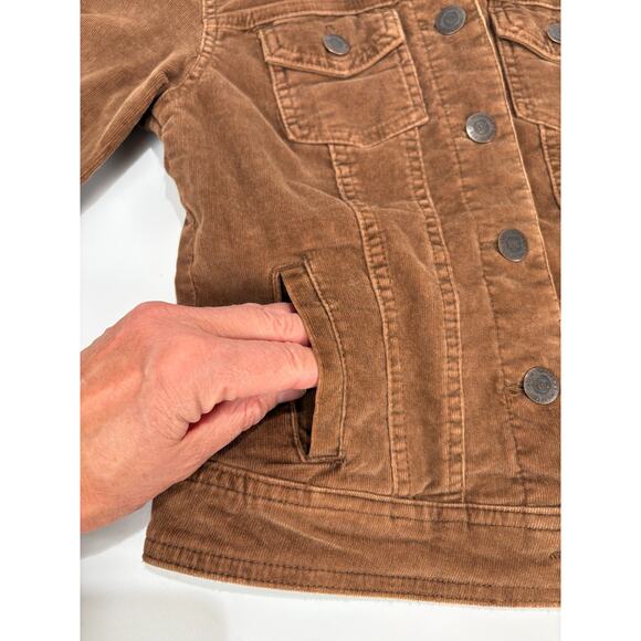 Aeropostale Trucker Jacket Womens Sz XS Brown Corduroy Button-Up Stretch Coat - Picture 10 of 11